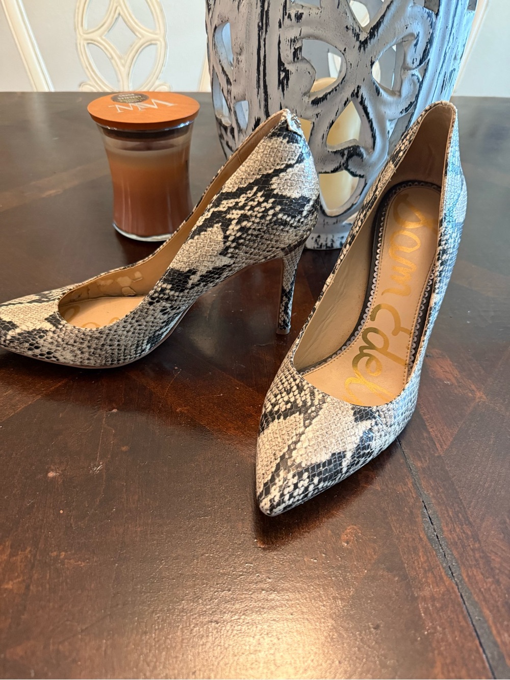 Sam Edelman Snake-Print Pointed-Toe Stiletto Pumps - Black & White